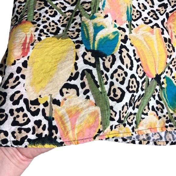 Multiples Top Womens M Cheetah‎ Floral Print Long Sleeve Button Lagenlook Boho - Picture 4 of 12